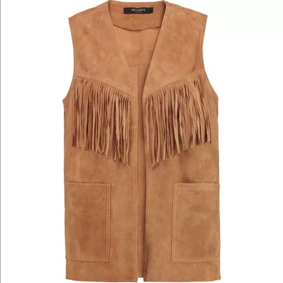 Muubaa Jackets & Blazers - Muubaa women suede biker long vest, 6, fringed